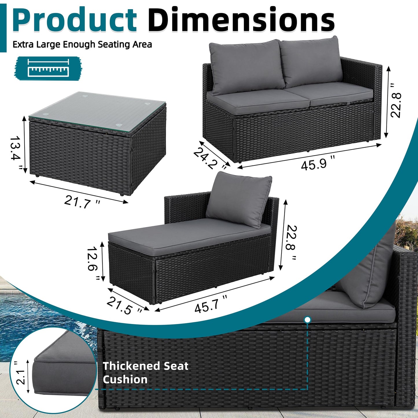 SUNLEI 4-Piece Patio Furniture Set with 43" Propane Fire Pit Table, Outdoor Wicker Sectional Sofa Set, All-Weather Conversation Set for Backyard, Poolside, Garden, Grey Cushions