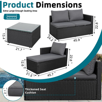 SUNLEI 4-Piece Patio Furniture Set with 43" Propane Fire Pit Table, Outdoor Wicker Sectional Sofa Set, All-Weather Conversation Set for Backyard, Poolside, Garden, Grey Cushions