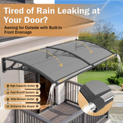 Outsunhom Awning for Door Entrance,32x48 Inch Polycarbonate Window Canopy Exterior with Drainage,UPF 50+ Rain Snow Sun UV Protection,Spliced Overdoor Awnings for Outside,Doors, Patio, Porch, Deck