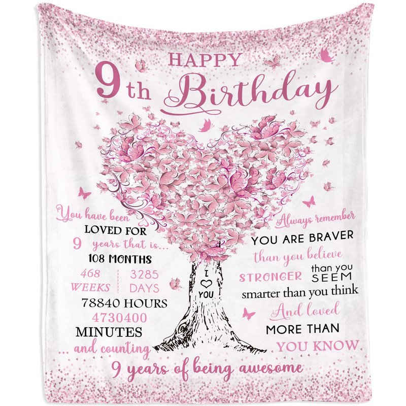 Mubpean Gifts for 9 Year Old Girls Blanket 60"x50", 9-Year-Old Girl Gifts, Birthday Gift Ideas, 9th Birthday Gifts for Girls, Best Party Decoration for Age 9, Nine Years Old Present Throw Blankets