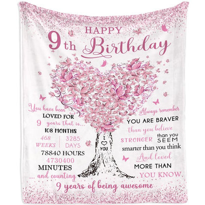 Mubpean Gifts for 9 Year Old Girls Blanket 60"x50", 9-Year-Old Girl Gifts, Birthday Gift Ideas, 9th Birthday Gifts for Girls, Best Party Decoration for Age 9, Nine Years Old Present Throw Blankets