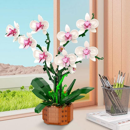 Orchid Building Blocks Set with LED Light – DIY Artificial Flower Kit for Home Decoration for Adults and Kids 6-14Ideal for BirthdaysSpecial Occasions729-Piece Mother 's Day