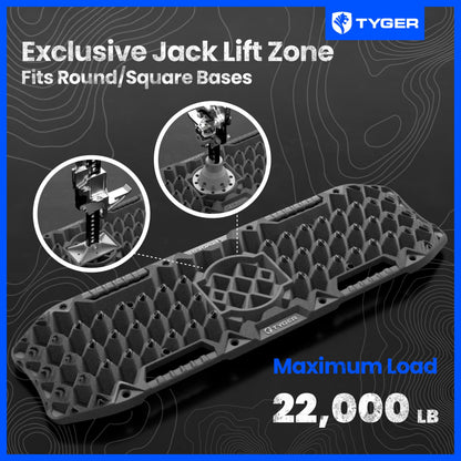Tyger Auto Topo Off-Road Recovery Boards | Jack Lift Compatible | Extra Wide | Emergency Rescue on Mud, Snow, Sand for Trucks SUV | Tire Wheel Traction Mat Ramp Pads | Pair Set | Black | TG-RD2U22238