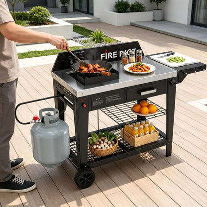 Heavy-Duty Outdoor Wok Cooking Station – 50,000 BTU Wok Burner - High-Performance 12.59” Carbon Steel Wok - Perfect for Stir-Frying, Searing, Tailgating, Fishing and Outdoor Wok Station
