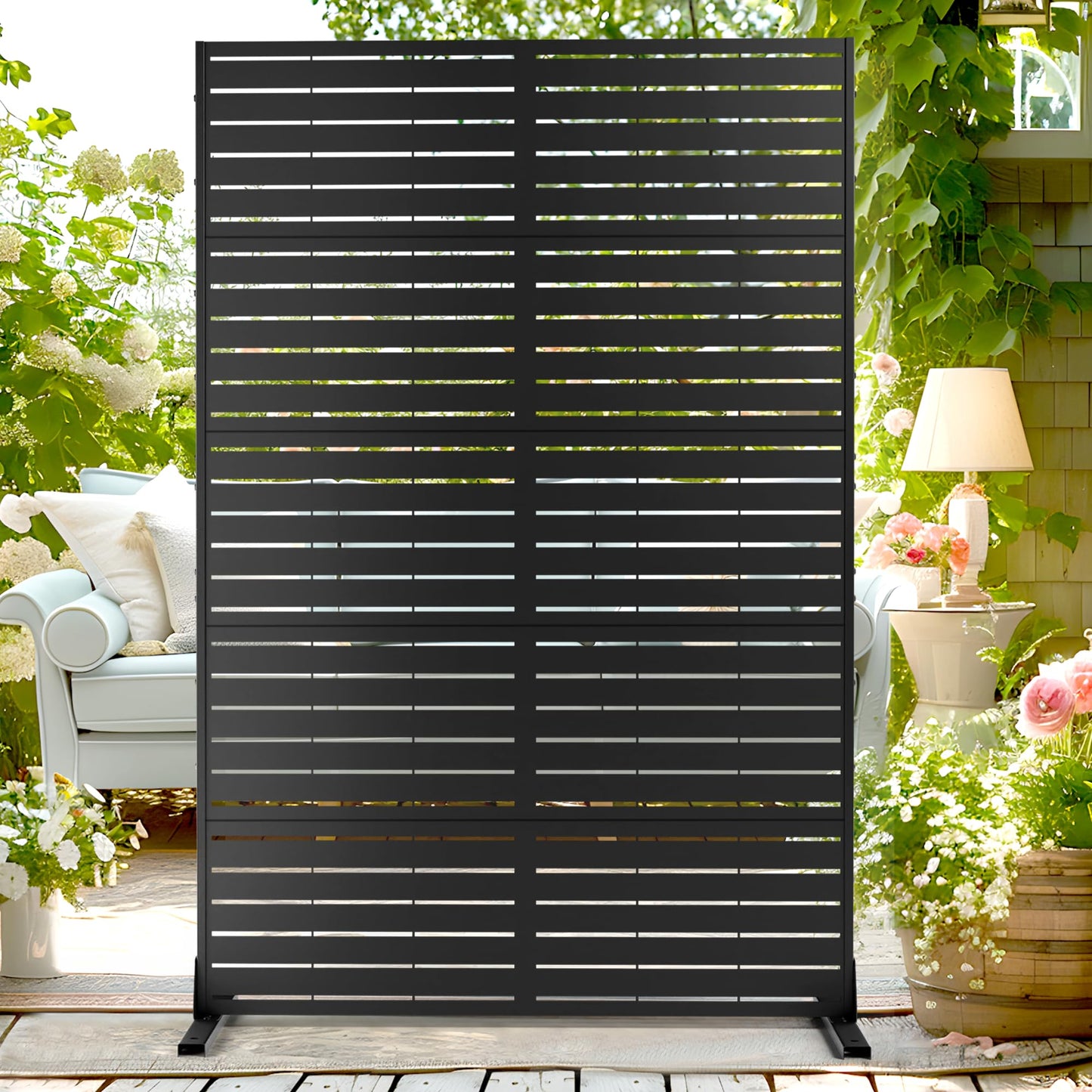 72" H×44" W Metal Outdoor Privacy Screen Freestanding, Outdoor Screens for Patio Lawn Deck, Privacy Panels Decorative Fence(Consists of 5 Panels)