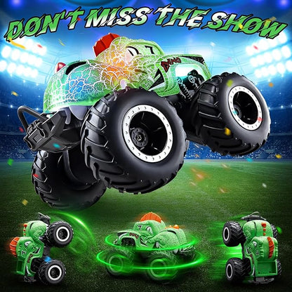 Monster Truck Toys 1:20 Waterproof Dinosaur Monster Trucks for Boys Age 4-7 2.4GHz All Terrain RC Cars with 2 Batteries 360° Rotating Stunt RC Car Toy Birthday Gift for Kids 3-5