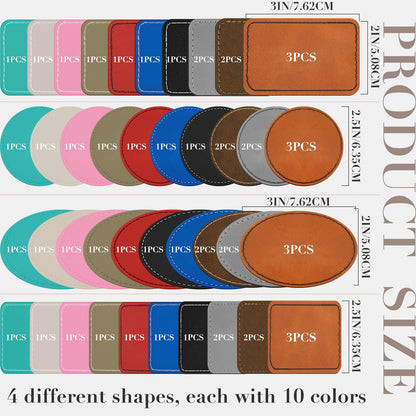 Dunzy 60 Pcs Blank Leatherette Hat Patches Laserable Leatherette Patch Iron on Heat Press with Adhesive Leather Patches for Hats Clothes Repair(Colorful,3 x 2 Inches)