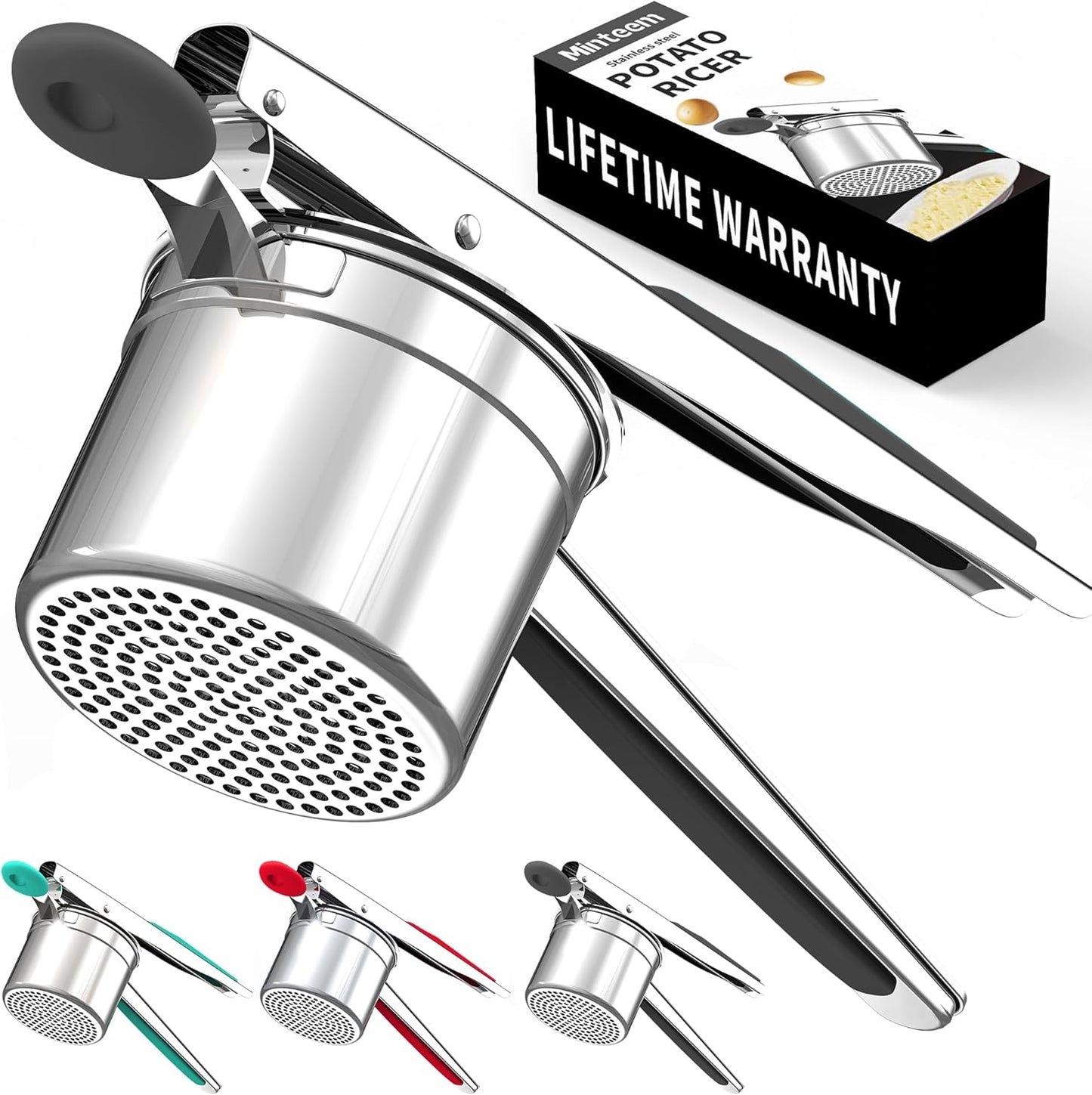 Skiennix 15oz Potato Ricer - Heavy Duty 18/8 Stainless Steel Masher for Baby Food & Spaetzle | Black