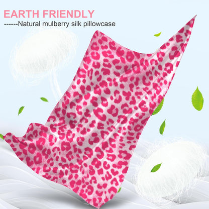 Skiennix Mulberry Silk Pillowcase - King Size, Hidden Zipper, Soft & Breathable | Leopard Pink