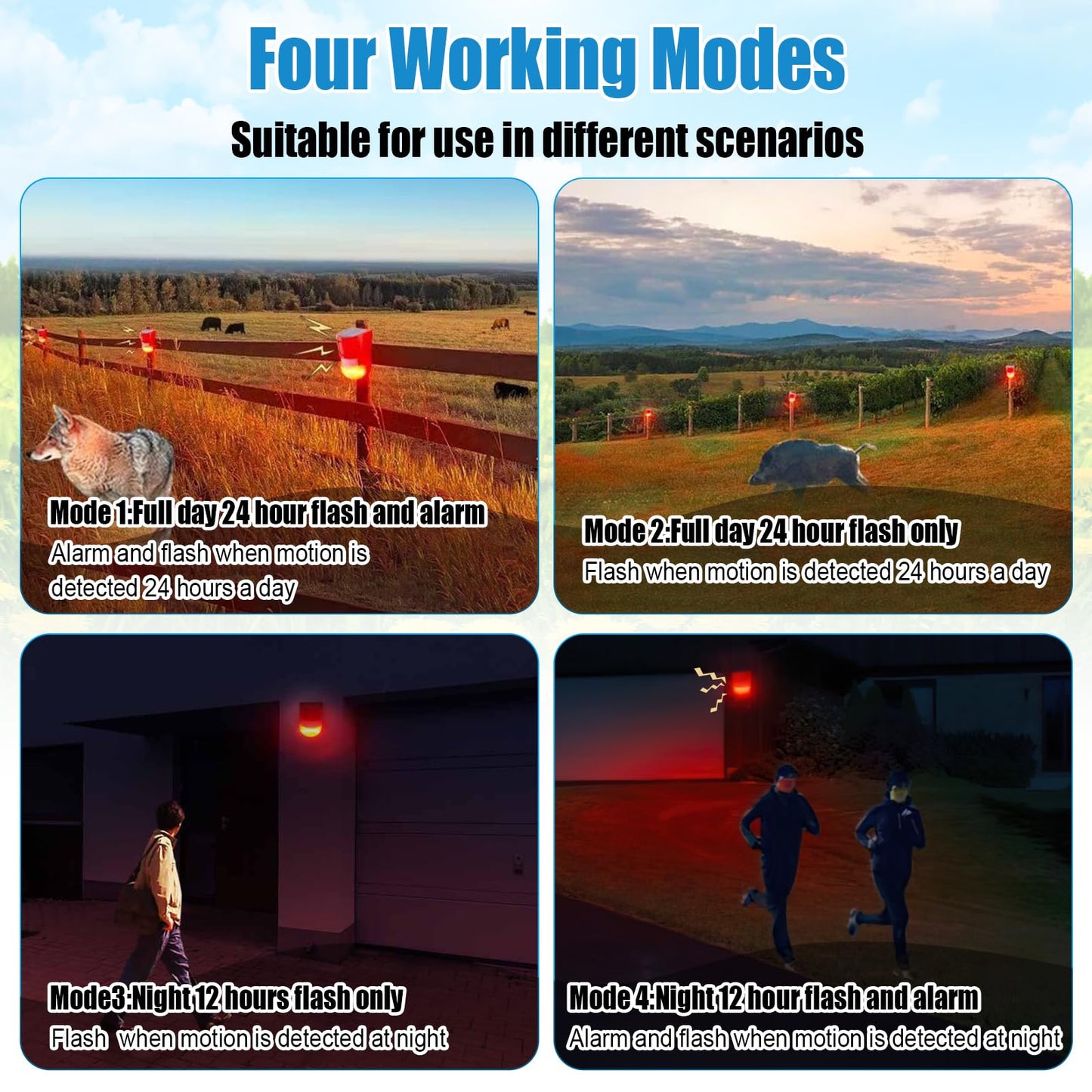 Qualirey Solar Sound and Light Alarm Motion Sensor 129db Outdoor Security Siren Waterproof Activated Detector Driveway Alarm 6 LEDs Flash Warning Deterrent Strobe System for Home, Farm(Red,16 Pack)