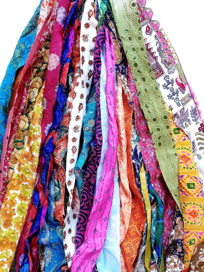 42 Yards Recycled Sari Silk Ribbon Yarn Strips – 21 Pcs 1 Yard Each, Unstitched Pure Silk Fabric Tassel Skeins, Mixed Random Shades for Journaling, Scrapbooking, Jewelry & Craft Projects