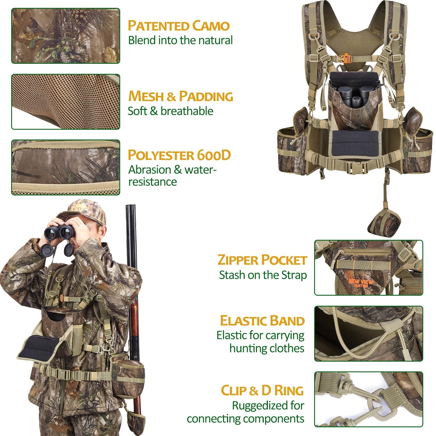NEW VIEW 80L Hunting Backpack with Waterproof Rain Cover & Hunting Fanny Waist Pack with Chest Pack for Men