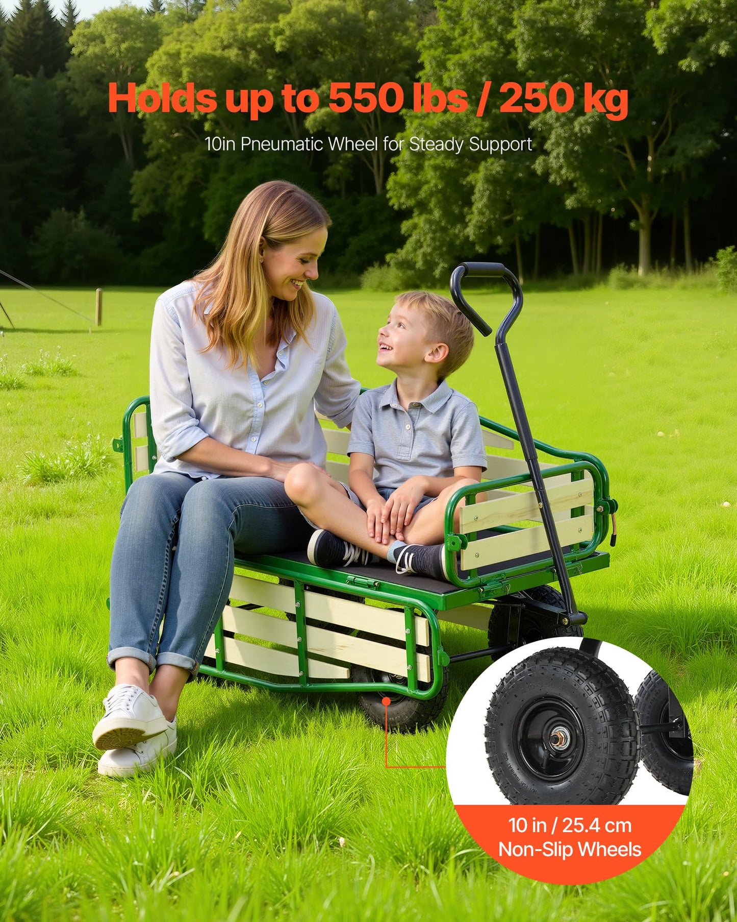 VEVOR Pull Along Kids Wagon, Rolling Toy Cargo Wagons for Kids, Outdoor Children Stroller Wagon for Beach Gardening Camping Essentials with Removable Sides