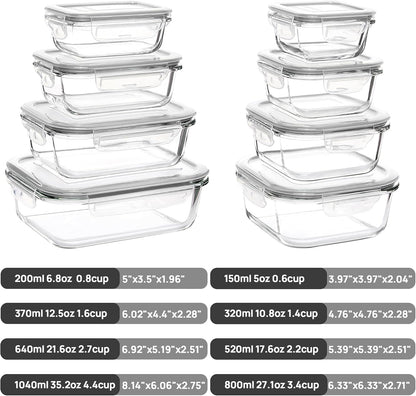 Vtopmart Glass Food Storage Containers - 8 Pack Airtight Meal Prep Containers | BPA Free, Microwave & Oven Safe