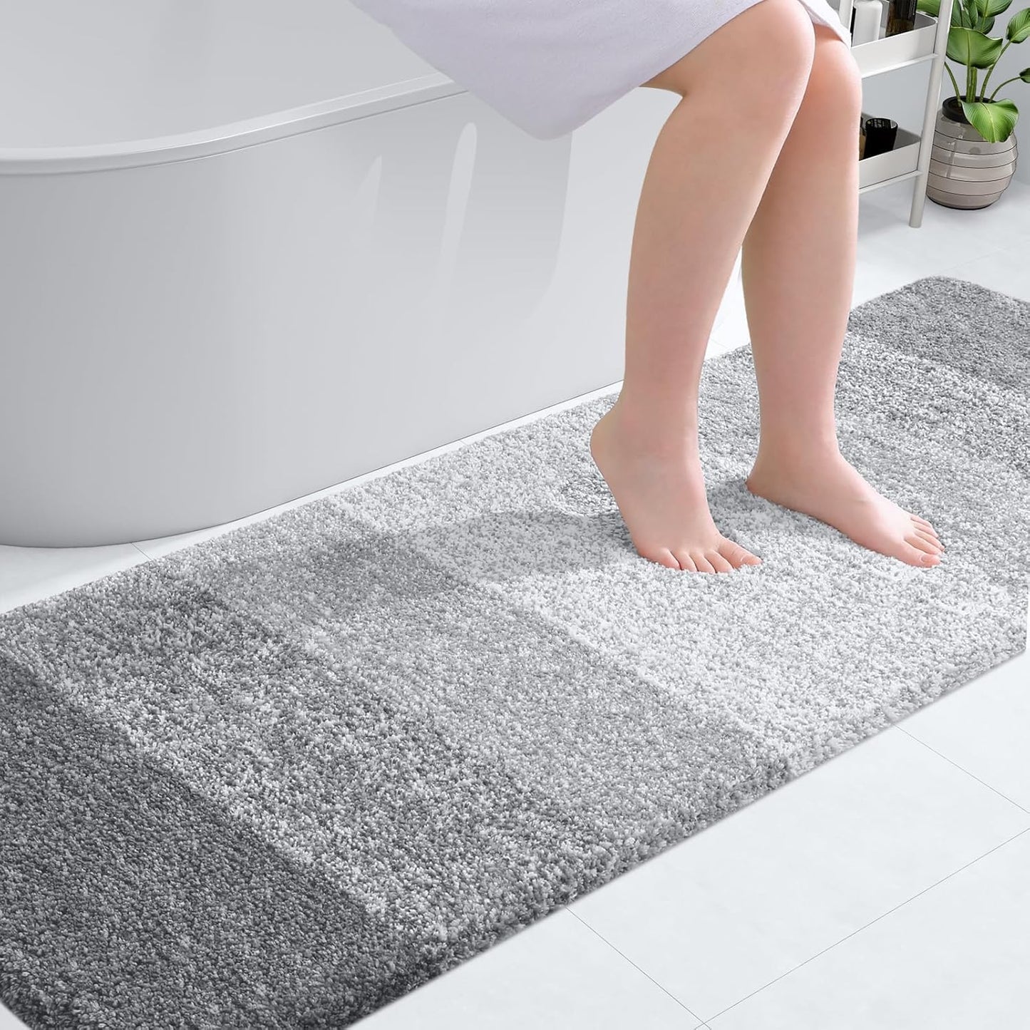OLANLY Bathroom Runner Rug - Extra Soft Microfiber Mat | Quick-Dry, Washable, 70x24, Light Grey