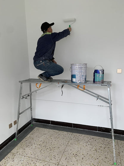Daxiang Portable Scaffolding Platform 55(L) x15(W) x27-43(H)'' Work Platform Adjustable Height Steel 600 LBS Load Capacity Folding Step Ladder Drywall Painting Stool