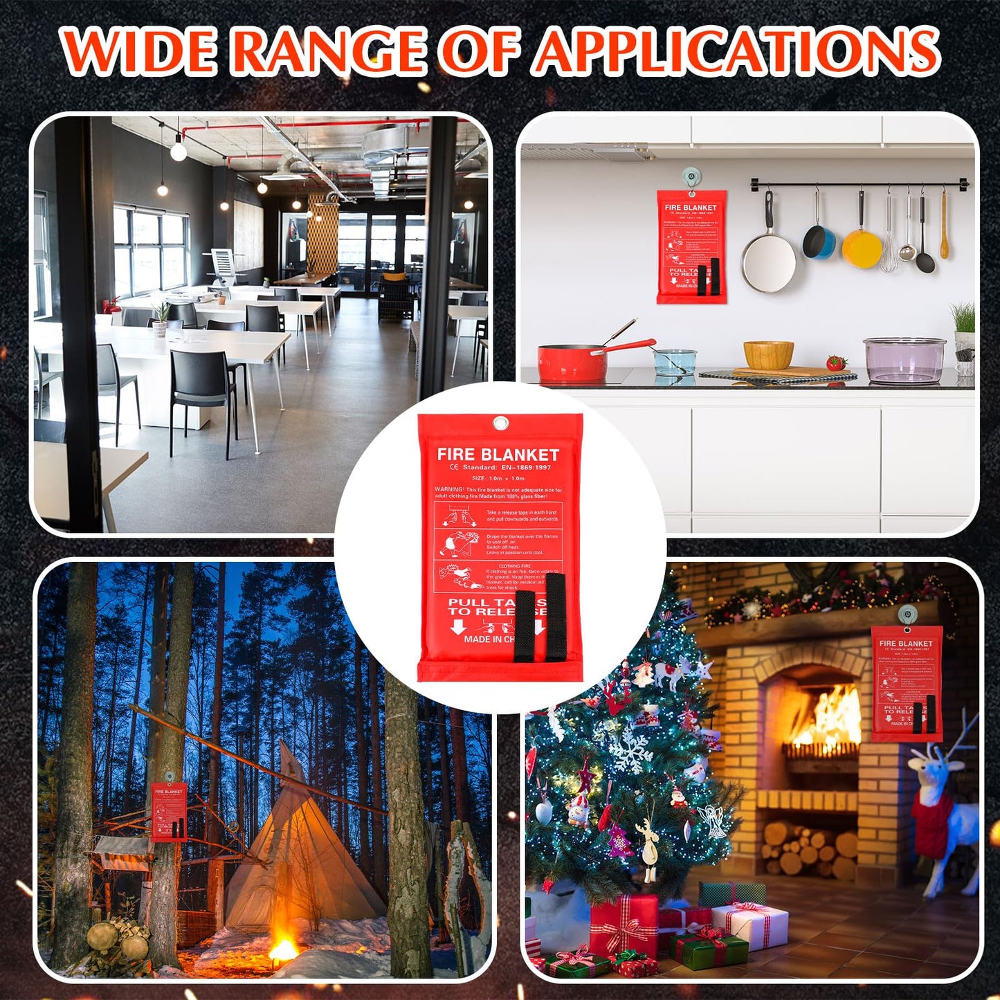 Macarrie 30 Pack Fire Blankets 39” x 39” Fire Blanket Emergency for Home and Kitchen Extinguisher Blankets Fiberglass Suppression Blanket Safety Fireproof Survival for Car Office Warehouse (Red)