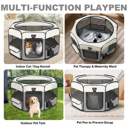 Aivituvin Dog Playpen Foldable Waterproof Pet Play Pens for Cat, Puppies, Rabbits, Chickens, Durable Portable Pet Tent for Travel Camping Indoor/Outdoor Grey XL