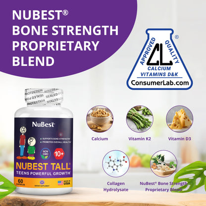 NuBest Tall 10+ - Advanced Bone Strength Formula - Supports Immunity, Healthy Development & Optimal Wellness - for Children (10+) & Teens Who Drink Milk Daily - Pack 2 | 2 Months Supply