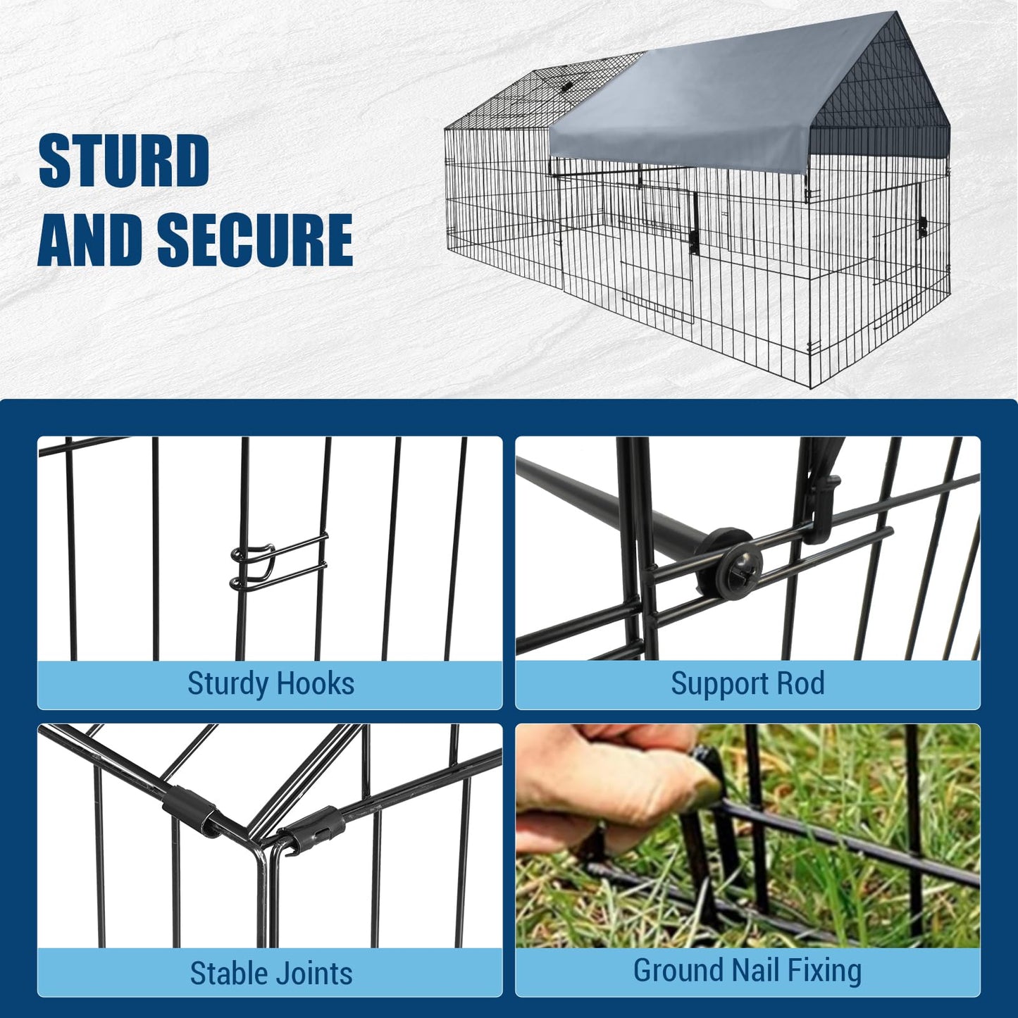GarveeHome Large Metal Chicken Coop,86" L x 40" W Portable Chicken Run with Waterproof Cover, Chicken Coop Run, Outdoor Backyard Farm Poultry Fence Pet Playpen for Rabbit, Duck, Chinchillas