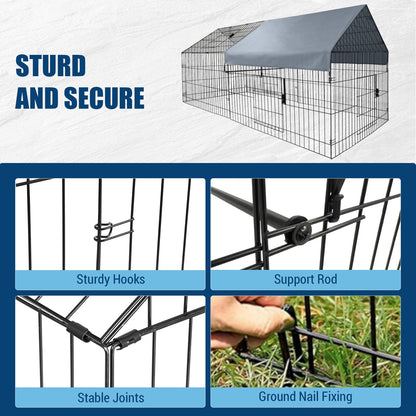 GarveeHome Large Metal Chicken Coop,86" L x 40" W Portable Chicken Run with Waterproof Cover, Chicken Coop Run, Outdoor Backyard Farm Poultry Fence Pet Playpen for Rabbit, Duck, Chinchillas