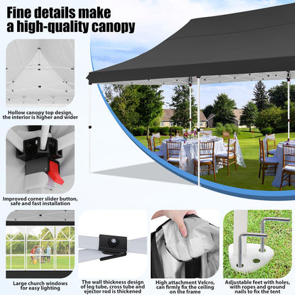 COBIZI Canopy 10x20 Pop Up Canopy Tent with 6 Sidewalls, Waterproof Commercial Canopy Ez Outdoor Instant Gazebo UV Protection 50+ Event Shelter, Garden Tents for Parties with Sandbags, Black