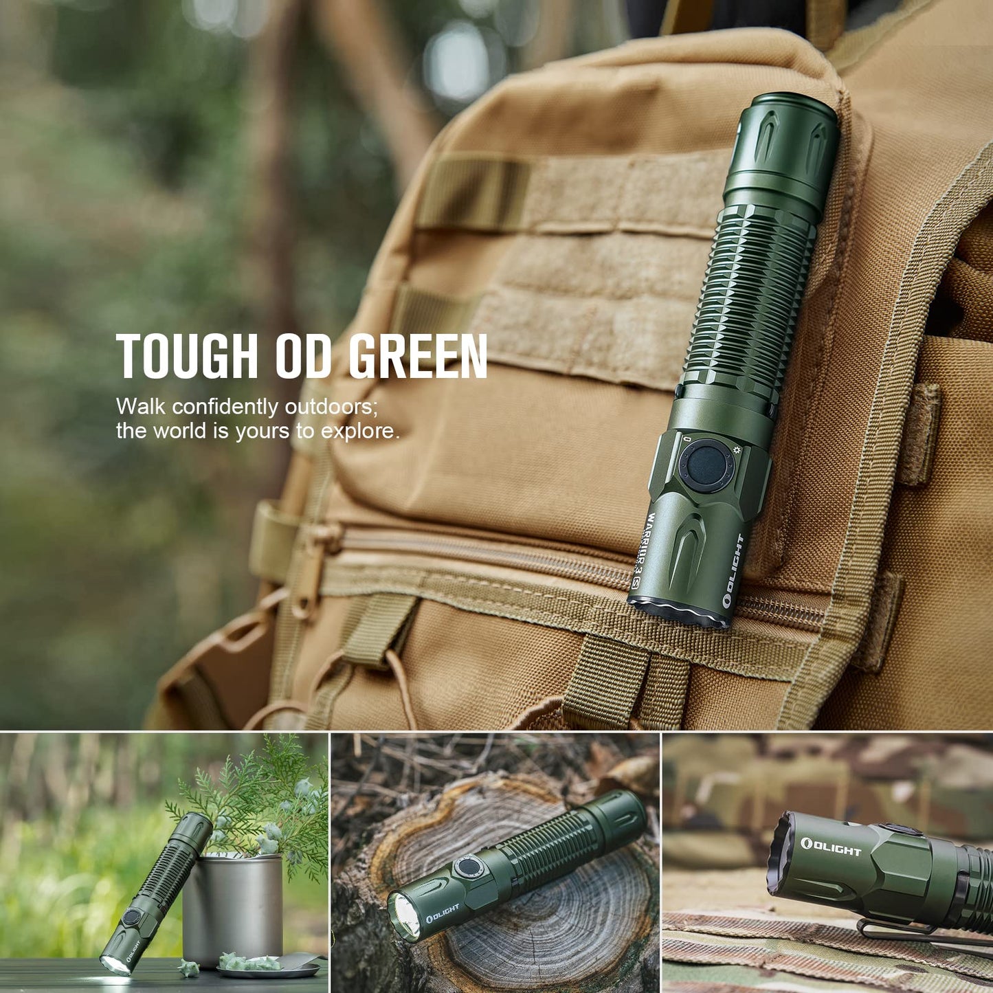OLIGHT Warrior 3S 2300 Lumens Rechargeable Tactical Flashlight, Compact Dual-Switches LED Bright Light with Proximity Sensor, Powered by Customized Battery for Emergency and Searching (OD Green)