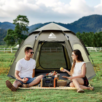 Hewolf 2/3/4 Person Camping Tent - Instant Pop Up Waterproof 2 Doors Tent with Easy Setup | 3-Season Hexagonal Dome Design for Family, Hiking & Traveling (Green)