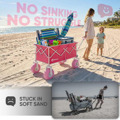 Sekey Heavy Duty Beach Wagon with 9" Big Sand-Proof Wheels – 600lb Capacity, 200L Oversized Foldable Cart | Adjustable Handle & All-Terrain Tires for Sand, Camping, Groceries