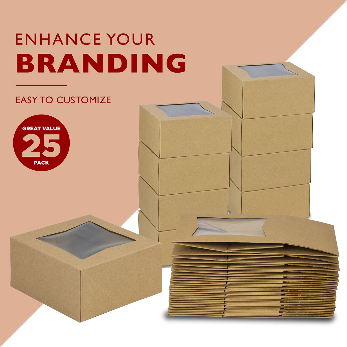 Fit Meal Prep 25 Pack Bakery Boxes with Window 6x6x5