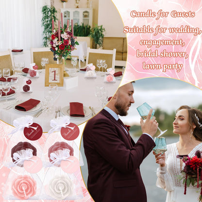 Treela 24 Setflower Candles Wedding Favor for Guests Mini Burgundy Rose Shaped Tealight Candles for Return Gift Wedding Birthday Bridal Shower Housewarming Party