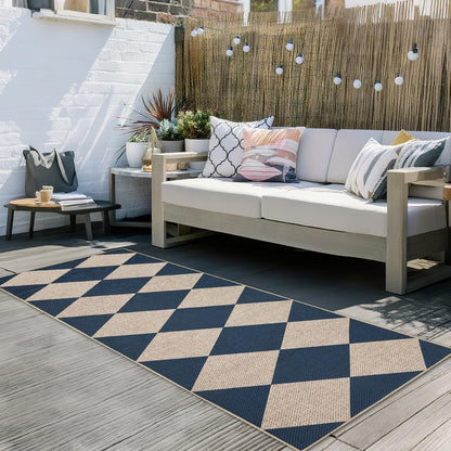 GarveeHome Easy Jute 8x10 Area Rugs for Living Room Checkered Rugs Machine Washable Non-Slip Backing Indoor Outdoor Carpets for Farmhouse Dining Room Nursery Patio Navy Blue