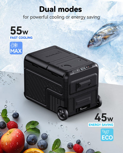WOLFBOX 12V Car Refrigerator, 39 Quart Dual Zone Car Fridge, Portable Freezer(-8℉~68℉) with 12/24V DC 100/240V AC, APP Control Electric Cooler for Car, RV, Camping, Travel and Home Use