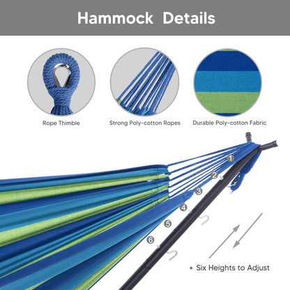 SUNCREAT 2-in-1 Hammocks Hammock Chair with Stand, 475 lbs Capacity, Heavy Duty Two Person Hammock with Stand, Patented, Blue Stripe