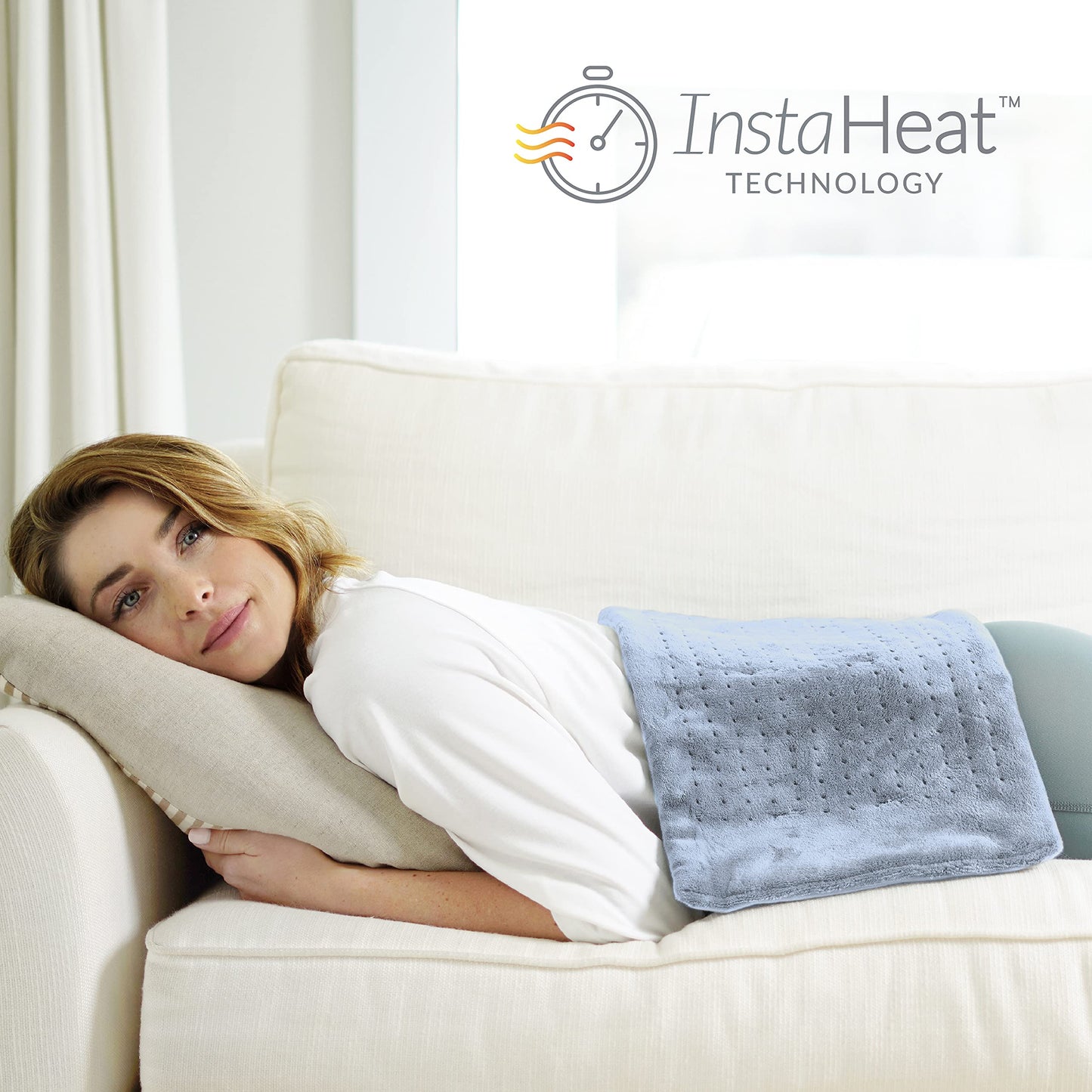 Pure Enrichment PureRelief Deluxe Heating Pad (12" x 24"), Full Body Therapy Pad with 4 InstaHeat Settings, Soft Machine-Washable Microplush Fabric and 2-Hour Auto Safety Shut-Off (Sea Glass)