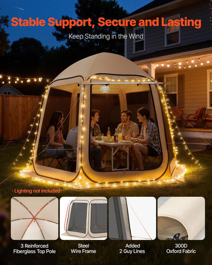 Pop Up Screen House Tent VEVOR 10 x 9.2 FT Pop-Up Screen Room with Awning, Portable Screen Tent Gazebo for 4–8 Person, Instant Screen Canopy with Carry Bag for Patio Backyard Camping