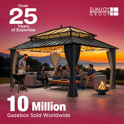 SUNJOY 44" Propane Fire Pit Table with Ceramic Tile Top for Outside (CSA Certified, 50,000 BTU) Rectangular Gas Smokeless Fire Table with Lid and Lava Rocks