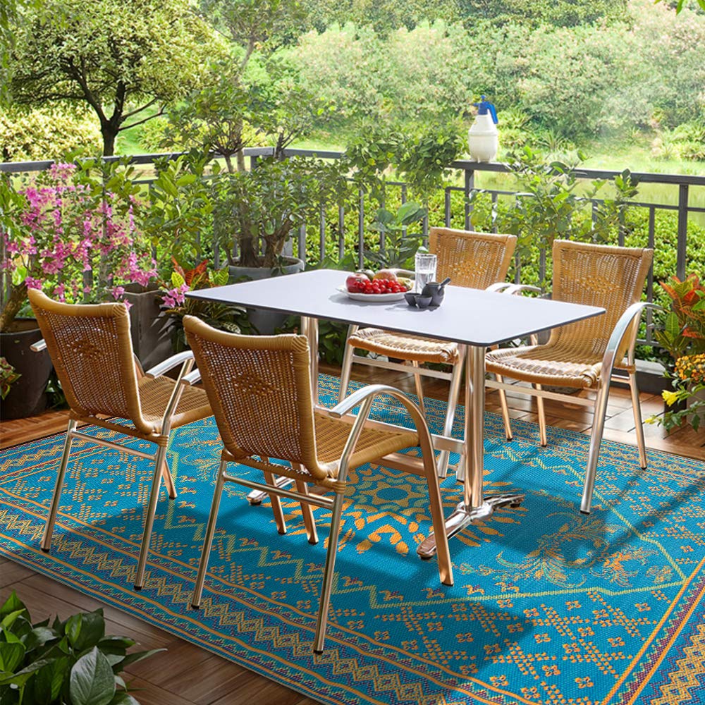 Santex Outdoor/Indoor Plastic Straw Rugs Waterproof Portable Mat Easy to Clean Outdoor Patio Mat, Perfect for Garden, Patio, Picnic, Decking (Orange,9x12 Feet)