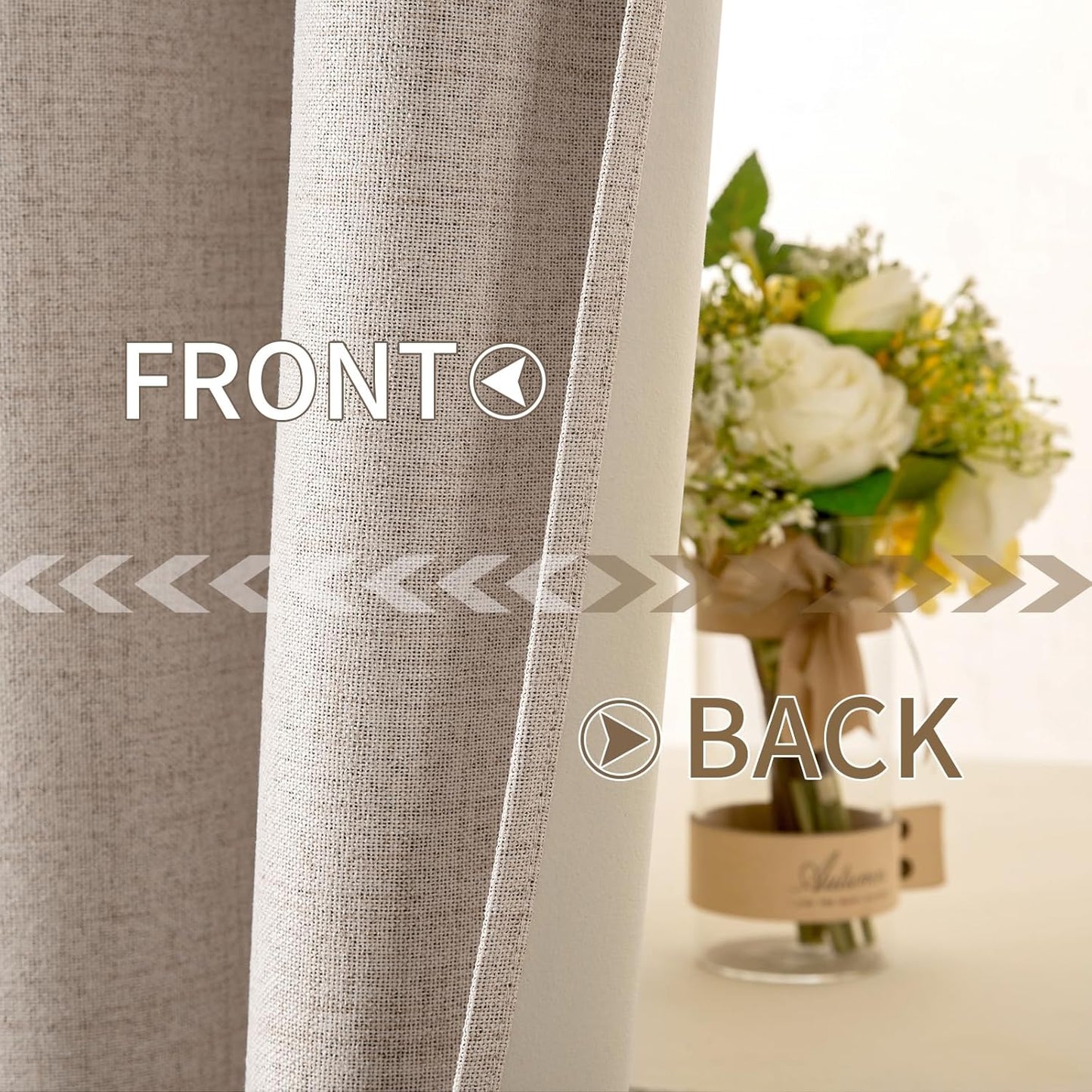 MIULEE 100% Blackout Linen Textured Curtains - Extra Long 100 Inches, Thermal Insulated, Natural Beige (2 Panels)