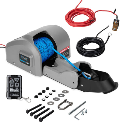 Trac Outdoors Deckboat 40 AutoDeploy-G3 Electric Anchor Winch - Anchors Up to 40 lb. - Includes 100-feet of Pre-Wound Anchor Rope with Use (69005), Gray