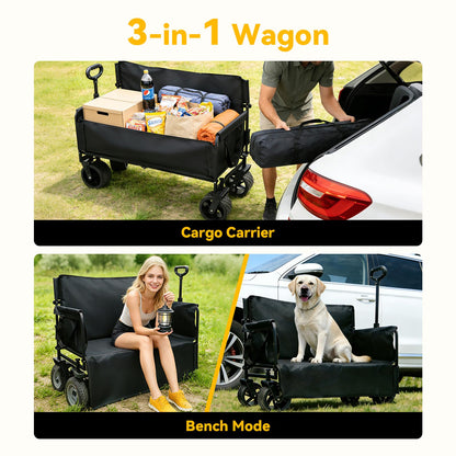 Collapsible Foldable Wagon Cart with Wheels 240L Capacity Folding Sports Wagons, 560LBS Load Large 3-in-1 Grocery Heavy Duty Carts for Sand, Beach, Camping, Fishing