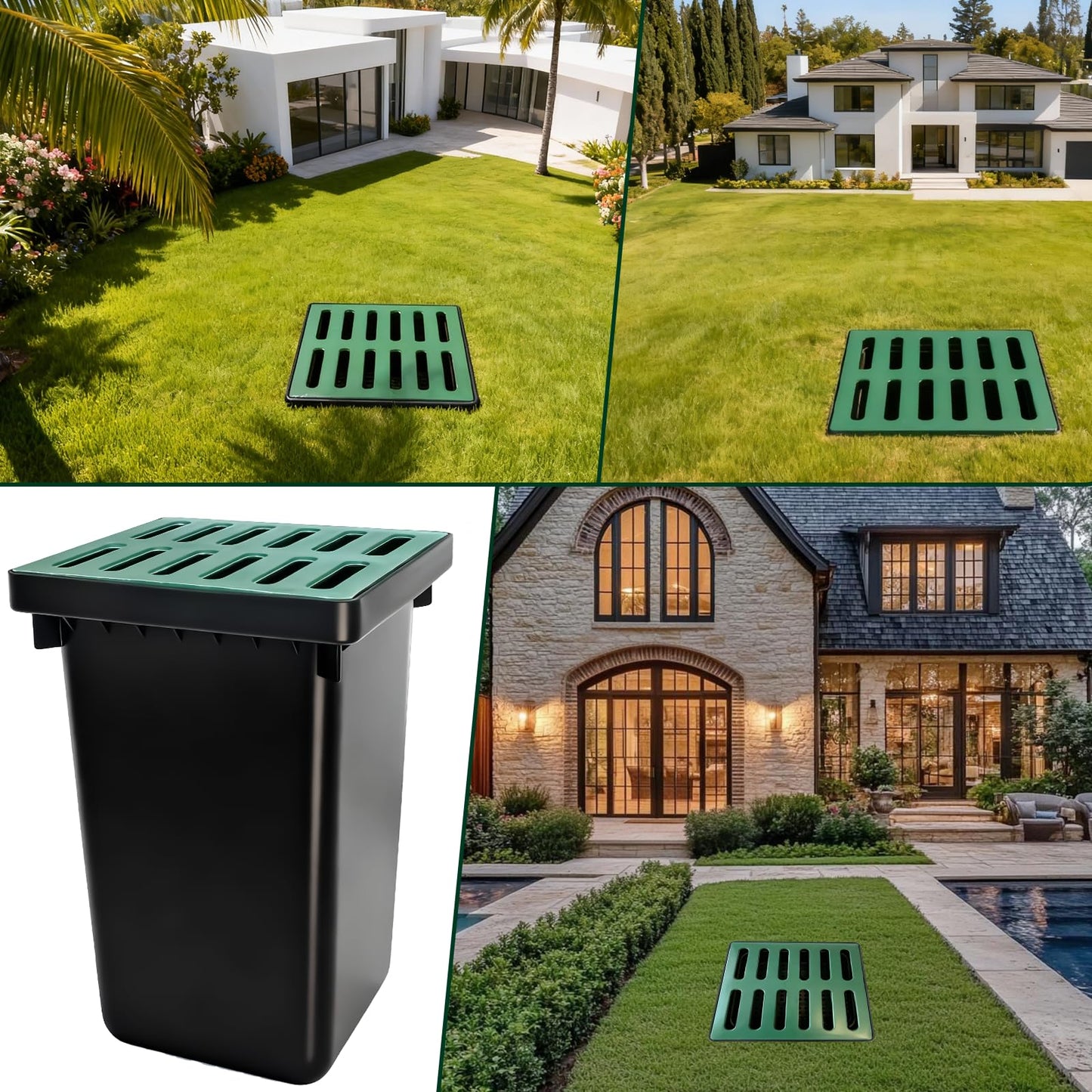 24Inch Catch Basin with Grate, Square Extra Large Yard Drainage Catch Basin for Drainage with Debris Basket, No Pre-Drilled Holes for Patios, Downspout, Municipal Pipeline