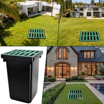 24Inch Catch Basin with Grate, Square Extra Large Yard Drainage Catch Basin for Drainage with Debris Basket, No Pre-Drilled Holes for Patios, Downspout, Municipal Pipeline