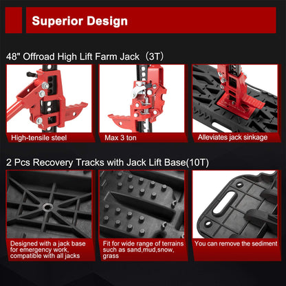 BUNKER INDUST Offroad High Lift Jack with Pair Traction Board Mate + 1"×30ft Kinetic Recovery Rope with 2 Soft Shackles Kit