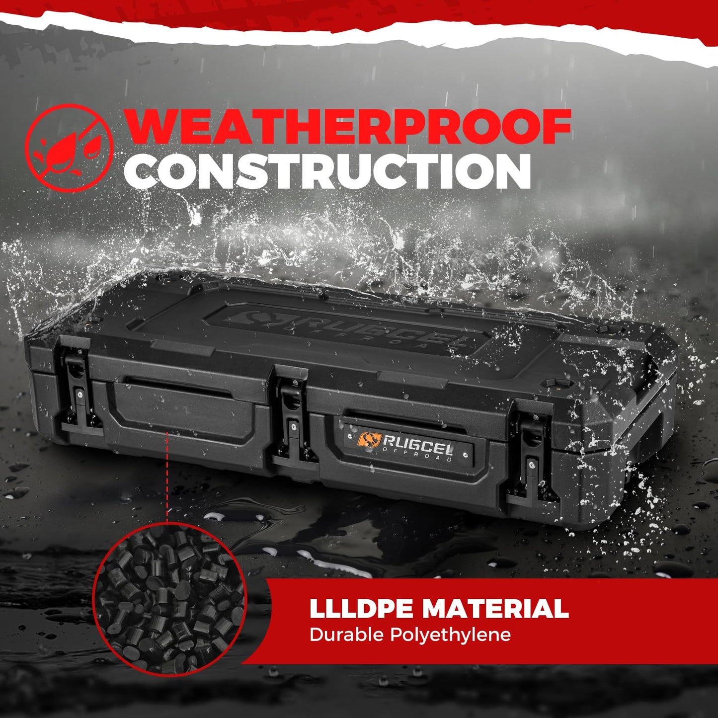 RUGCEL 98QT Waterproof Dry Storage Box - Heavy Duty Off-Road Case for Overland Trips, Car Camping, Roof Rack