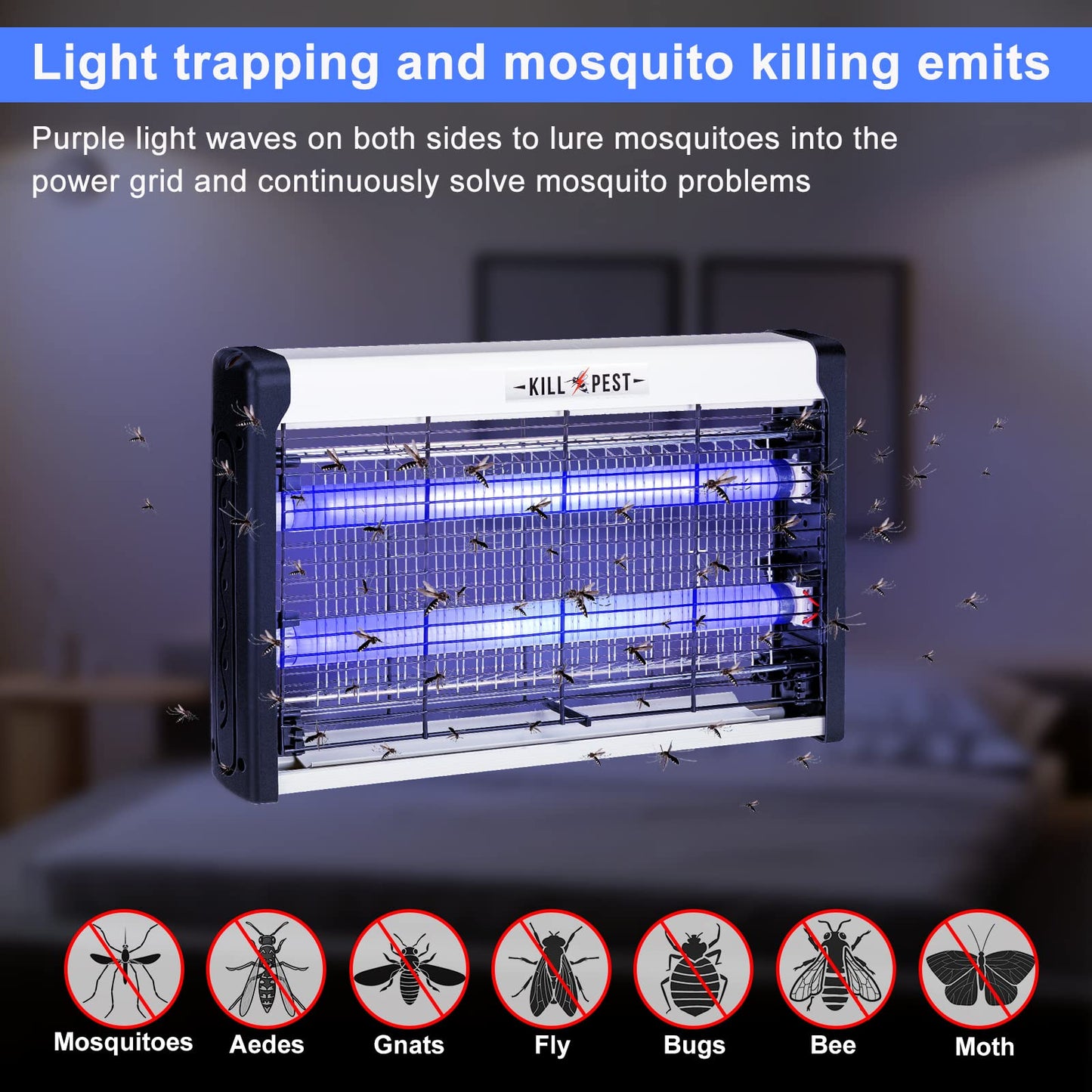 4 Pcs Electric Bug Zapper Indoor Insect Killer with Replacements Bulbs 20W Blue Light Powerful 2800V Attract Fly and Mosquito Traps with Circuit No Load Protection Outdoor Plug in Pest Control