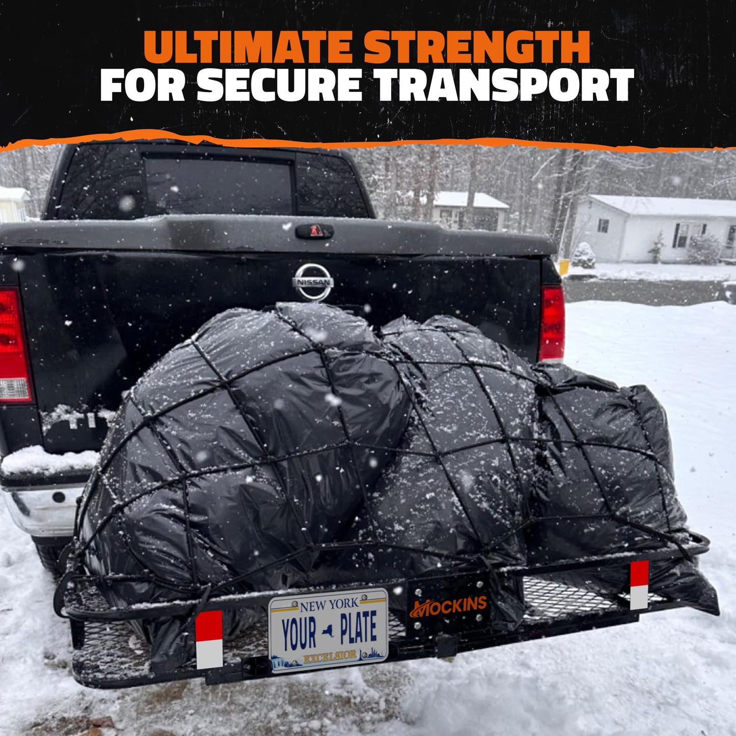Mockins 60"x24"x6" XL Heavy Duty Trailer Hitch Cargo Carrier | 500 Lbs Cap Folding Luggage Rack for SUV Car & Truck | All-Weather Steel Hitch Rack Cargo Carrier w/License Plate Bracket & Accessories