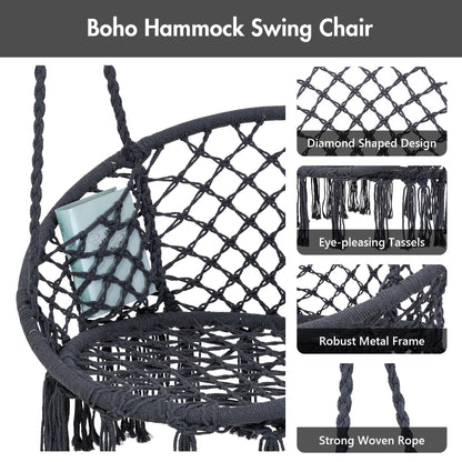 ANOW Hanging Swing Chair with Stand Included, Heavy Duty Hammock Chair with Stand and Removable Padded Cushion, Max 400 Lbs, Dark Grey