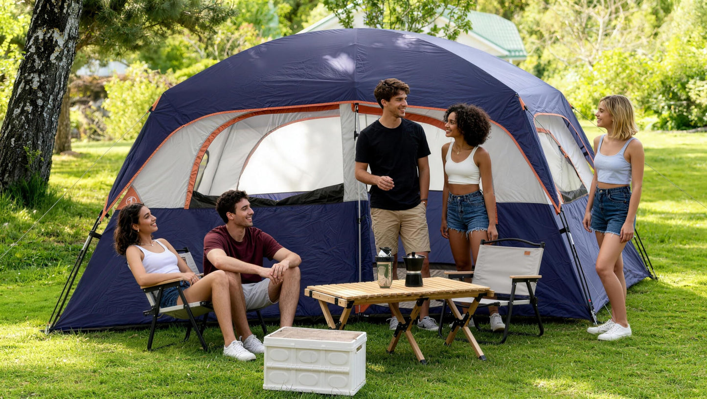 CAMPROS CP Tent-6-Person-Camping-Tents, Waterproof Windproof Family Tent with Top Rainfly, 4 Large Mesh Windows, Double Layer, Easy Set Up, Portable with Carry Bag (Navy Blue)