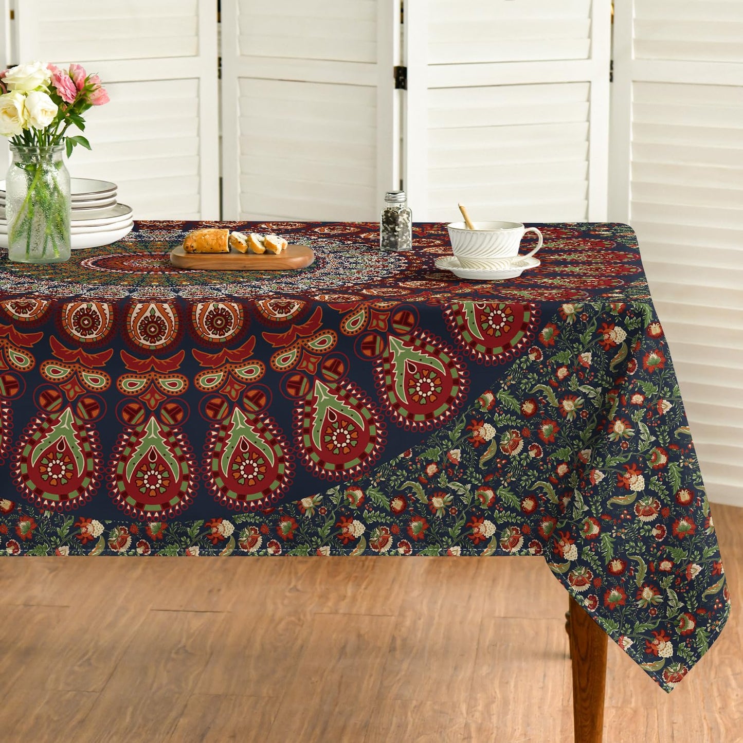 Horaldaily Rectangular Tablecloth 60x140 Inch, Boho Bohemian Psychedelic PeacockMandala Washable Seasonal Table Cover for Party Picnic Dinner Decor